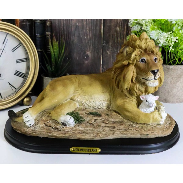 Christian Inspirational Lion and The Lamb Statue With Base And