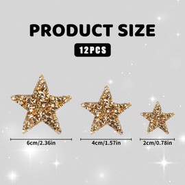 Pack of 12 Stars for Iron-on, Costume Patches, Star Iron-On Patches, Adult Clothing, Silver Glitter Stickers, Textile Accessories (Gold)