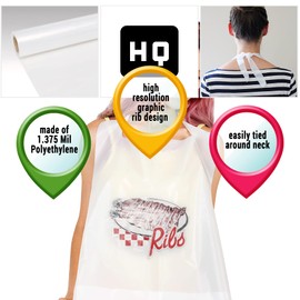 Pack of 500 Ribs Design Bibs 15.5 x 20 with Ties Thickness 1.375 Mil Adult Polyethylene Bibs 15 1/2 x 20 Ribs Print Waterproof Disposable Poly Bibs for Food Service Restaurants