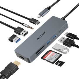 10 in 1 USB C Adapter, AYCLIF USB C Hub, HDMI 4K Docking Station (PD 100 W, USB 3.0 TF)