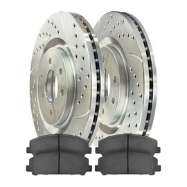 AutoShack Front Drilled & Slotted Brake Rotors Premium Ceramic Brake Pads | Replacement for INFINITI QX80 QX56 2017-2024 Nissan TITAN Armada RWD | Zinc Coated | 6-PC Brake Kit | SilverShield Pro