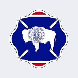 fagraphix Wyoming State Shaped Maltese Cross Sticker Decal Self Adhesive Fire Firefighter Dept Fireman 1.25" Wide