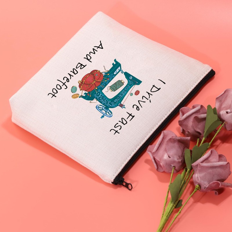 JXGZSO Seamstress Gift I Drive Fast And Barefoot Sewer Toiletry