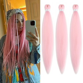 Pre Stretched Braiding Hair Professional Crochet Braid Hair 30 Inch 3 Packs Soft Synthetic Braiding Hair Extensions for Twist Senegalese Crochet Hair(30",LPink)