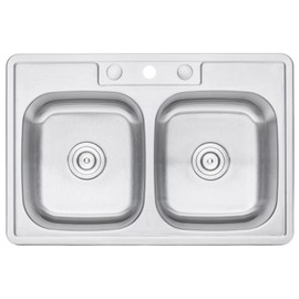 CozyBlock 33 x 22 x 9 Inch 50/50 Top-mount/Drop-in Stainless Steel Double Bowl Kitchen Sink with Strainer and Silicon Dishrack -18 Gauge Stainless Steel-3 Faucet Hole