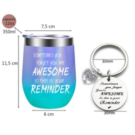 Edelstahl Kaffeebecher mit Gravur, Geschenk für Mädchen Frauen, Sometimes You Forget You Are Awesome Thermobecher für ihr Geburtstag Geschenk, 350ml Blauer Violetter Kaffeetasse mit Schlüsselanhänger