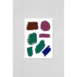 Poster Reproduction of Collection Of Hand Drawn Colorful Distress Brushes. Pink Dirty Background. Gouache Grunge Strokes. Orange Brush Paint. Watercolor Background. Turquoise Distress Wallpaper