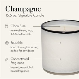 LAFCO New York Signature Candle, Champagne - 15.5 oz, 2 Pack - 90-Hour Burn Time - Reusable, Hand Blown Glass Vessel - Made in The USA