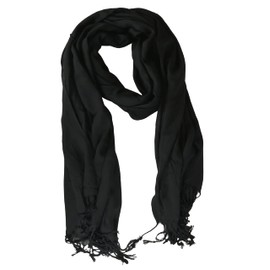 CHIC-FANTASY Pashmina larga fina Chal agradable y ligero Bufanda para el cuello Mascada elegantes de colores y para cualquier época del año (NEGRO)