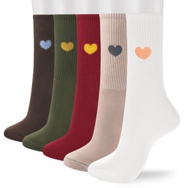 Corlap Women's Crew Calf Cotton Socks Fun Cute Heart Thin Soft Dress Socks,Above Ankle High Casual Socks(5Pairs Gifts Box)