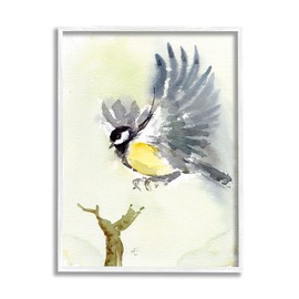 Stupell Industries Yellow Belly Bird Spread Wings Over Tree Branch, Designed by Verbrugge Watercolor White Framed Wall Art, 11 x 14