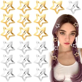Joez Wonderful 20 Pcs Star Hair Clips, 1.18"/3cm Metal Snap Hair Clips, Cute Star Clips Hair Barrettes, Non-Slip Fashion Hair Accessories for Women (Gold, Silver)