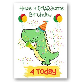 Second Ave Age 4 Children's Kids Dinosaur 4th Birthday Card Greetings Card