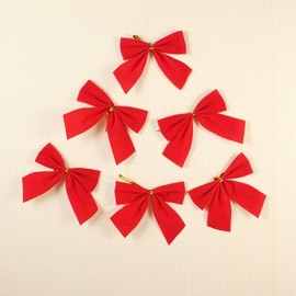 Mini Velvet Christmas Hat & Ribbon Red Bag - 12 Piece Christmas Tree Ornament Set Red Bow 1 Pack + Dispenser 100ea