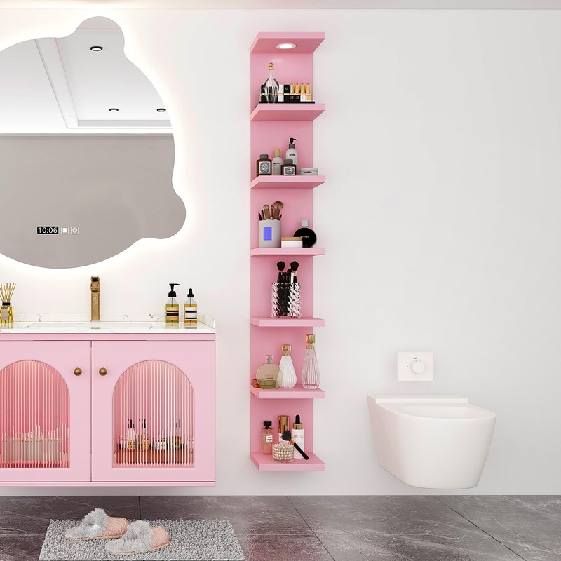 LitaEther Versatile 7 Tier Wall Shelf Unit,Pink Lack Wall Shelf,Display