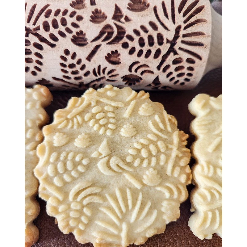 Pinecones and Cardinals Scene Embossed Rolling Pin