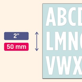 10 Sheets, 50mm - Large Letter Stickers, White Waterproof Vinyl Stick on Alphabet
