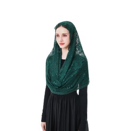 Wgior Soft Infinity Catholic Church Veil Lace Chapel Veils Latin Mass Head Covering Scarf Mantilla (Green)