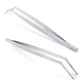 MSY BIGSUNNY Stainless Steel Kitchen Precision Tweezers Tongs with Curved Tip, Multipurpose Tweezers for Cooking, Feeding, Crafting (2, 12")