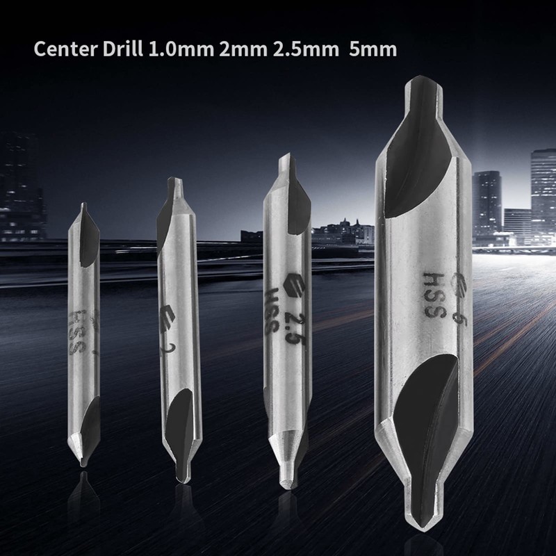 Centring Drill Bit Set, 4 Pieces 60 Degree HSS 1/2/2.5/5