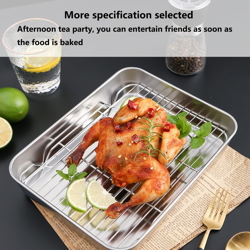 Roasting Pan and Rack Set Stainless Steel Easy Clean Rectangular