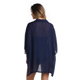 La Blanca Women's Camp Shirt Swimsuit Cover Up, Indigo//Shadow Stripe, One Size