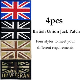 Geebymol 4Pcs British Union Jack Patch Tactical British Union Patches United Kingdom Flag Patch Embroidered Fabric Patch Hook and Loop Applique for Military Uniform Tactical Bag Jacket Jeans Hat
