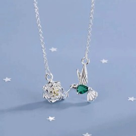 Collar Con Dije De Colibrí En Plata Solida 925 Y Chapa De Oro De 24k Para Mujer Cadena Barbada 45 Cm Y 1.4 Mm Cadena De Plata Para Dama Taikula