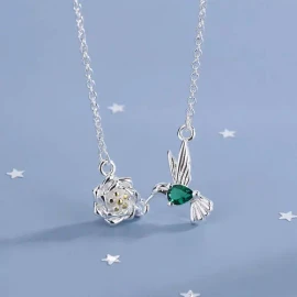 Collar Con Dije De Colibrí En Plata Solida 925 Y Chapa De Oro De 24k Para Mujer Cadena Barbada 45 Cm Y 1.4 Mm Cadena De Plata Para Dama Taikula