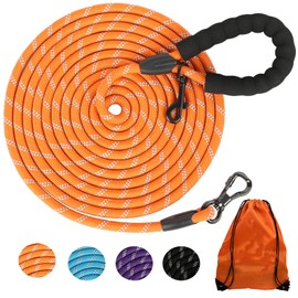 100FT Extra Long Dog Leash for Dog Training, Reflective Dogs Leash with Lockable Hook, Heavy Duty Dog Lead Tie Out Rope for Large Medium Small Dogs Outside Walking, Playing, Camping, or Yard Orange