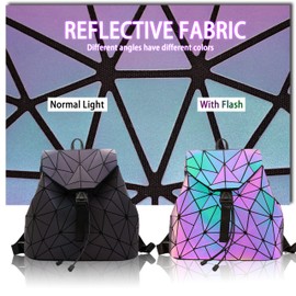 CAFINY Geometric Women's Backpack Geometries Glow Large Purse Backpack Geometrical Luminous Bag Holographic Travel Bags Retro Daypack for Casual, College, Work