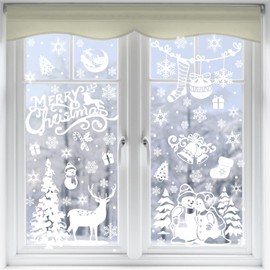 SULOLI Xmas Window Clings Decoration, 141 Static Snow Flakes Stickers Merry Christmas Window Decals for Christmas Party Supplies (8 Sheets)