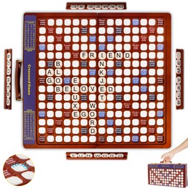 Crossword Game with Rotating Wooden Board, Foldable Board into Portable Carry Case, Luxury Edition Word Building Game with 100 Letter Tiles, Educational Family Board Game for 2-4 Players