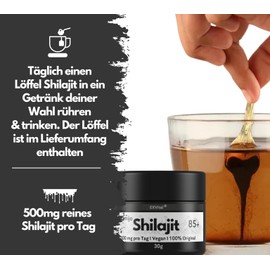 Mumijo Shilajit 85+, 500 mg per daily dose, the original from the Himalayas, with fulvin and humic acid, 30 g, vegan and laboratory tested