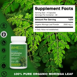 ME LIFE & HEALTH ME LIFE & HEALTH Moringa Capsules, 100% Organic Moringa oleifera Leaf, Pure Moringa Powder, mmune System, Essential Vitamins & Amino Acids Non-GMO & Gluten Free, Pure & Natural 120 ct. 500mg caps