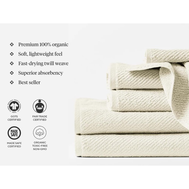 Coyuchi Air Weight Organic Towels, 6 Piece Set, Fog