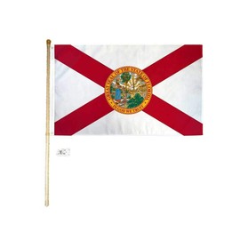 JumpingLight 5 Ft Wooden Flag Pole Kit Wall Mount Bracket with 3x5 Florida State House Flag - Quality Flags