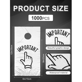 Colarr 1000 Pcs Door Hanger Bags with Cut out Hole 6 x 12 Inch Clear Plastic Poly Bags for Doorknob, Newspaper Hanging Supplies, Business Flyer, Newspaper, Merchandise