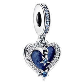 TAORUI 925 Sterling Silver Charms for Bracelets and Necklaces Celestial Shooting Star Heart Double Dangle Charm Mother's Day Birthday Christmas Jewelry Gift for Women