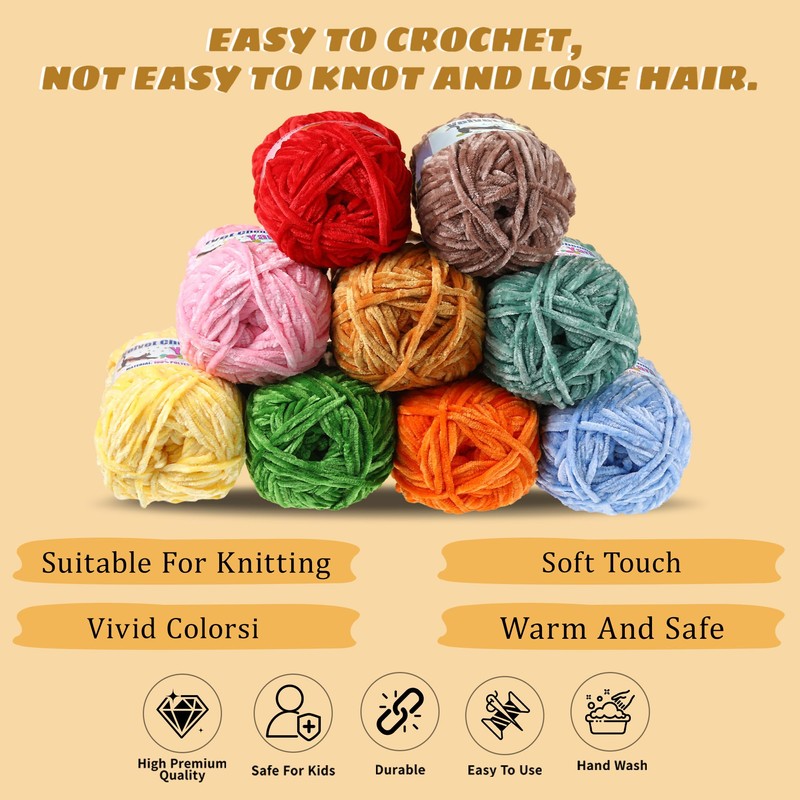 3 * 100g Fluffy Velvet Chenille Yarn for Crocheting and