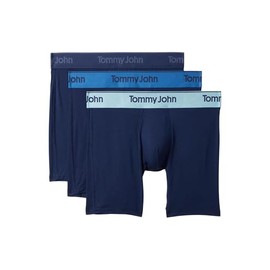 Tommy John Men's 3-Pack Second Skin Modal Boxer Brief, Dress Blues W/High Tide/Dress Blues and Blue Elixir Wb