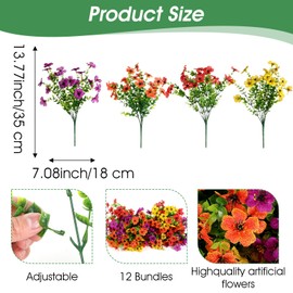Artificial Flowers for Outdoors 12 Bundles Faux Plants Fake Flowers Colorful Daisy Springs Summer Bouquet Decoration UV Resistant for Home Planter Wedding Farmhouse Garden Yard Patio Outside