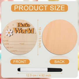 Gosknor Wooden Baby Announcement Sign, 15 cm Hello World Sign Name Plate Newborn Birth Display Name Plate Birth for Photo Props Baby Shower (Gold)