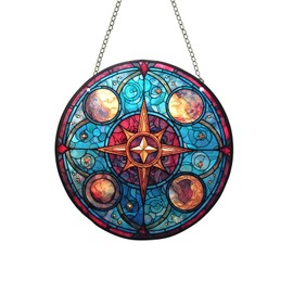 Acrylic Window Hanging,Compass Star Stained Window Hanging Decor Colorful Ornament,Stained Two-Sided Panel Hangings Decoration,Suncatcher for Garden Kitchen Living Room