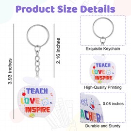 Jaarssho 24 Pcs Heartfelt Apple Teacher Keychain Gifts Collection with Six Designs, Perfect End of the Year Teacher Gifts of Appreciation Tokens Student for Keyring Valentines Christmas Party Favors