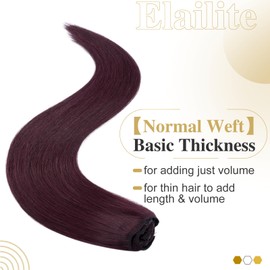 Elailite Clip-In Real Hair Extensions, 8 Wefts, Straight, #99J Burgundy, Real Human Hair, 25 cm - 50 g