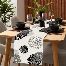 WHOMEAF - Camino de mesa de Dahlia Pinnata Flower Beige moderno y elegante Pompon Farmhouse geométrica mesa de centro para el hogar, cocina, comedor, fiesta, 13 x 36 pulgadas