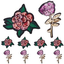 INFUNLY 10pcs Rose Sequin Patch Red Rose Iron on Patches for Clothing Flower Embroidery Patches Appliques Sew on Floral Patches Embellishments for DIY Clothing Jeans bags Jacket Backpack Hat