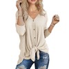IWOLLENCE Women's Waffle Knit Tunic Knot Tie Blouse Long Sleeve