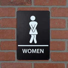 Funny Metal Stick Figure Holding Pee Bathroom Sign Ladies Room Commercial Bar Women Restroom Wall Decor